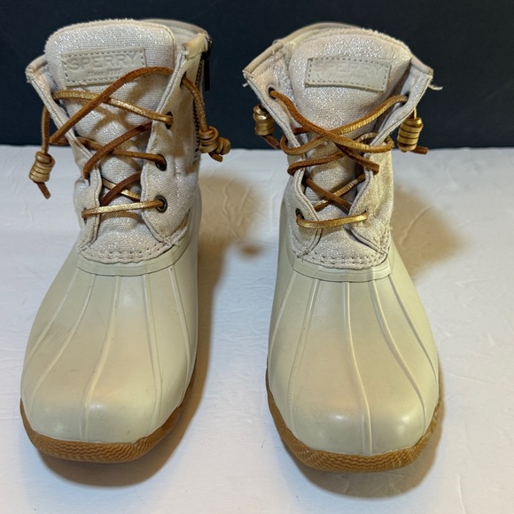 SPERRY Duck Boots Womens Sz 7.5 Cream Saltwater Sparkle - Picture 3 of 15
